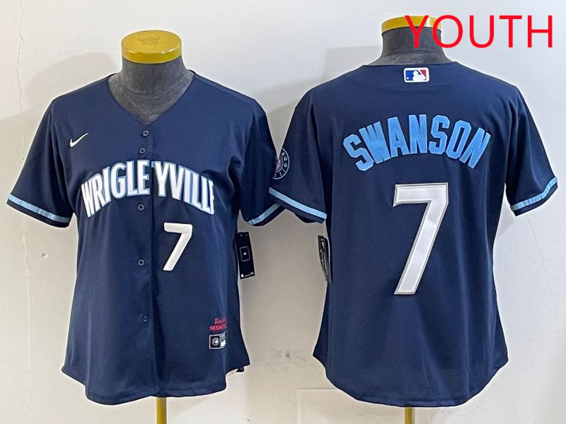 Youth Chicago Cubs 7 Swanson Blue City Edition Game 2025 Nike MLB Jersey style 6